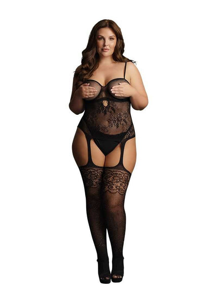 Suspender Rhinestone Bodystocking Plus Size le desir