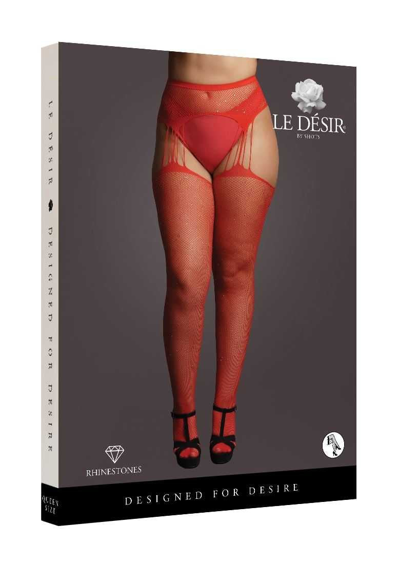 Suspender Rhinestone Pantyhose Plus Size Red le desir
