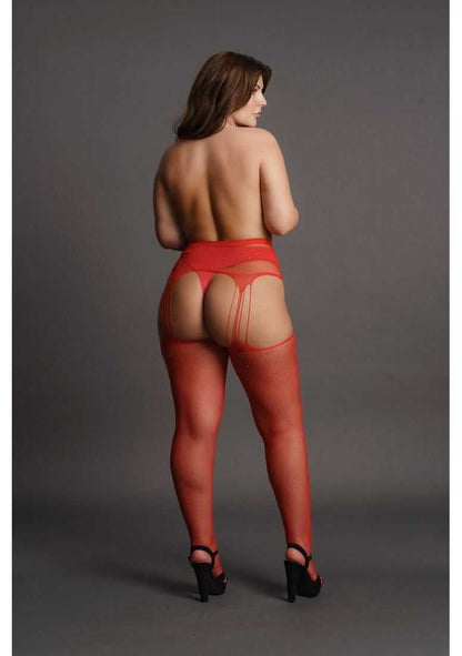 Suspender Rhinestone Pantyhose Plus Size Red le desir