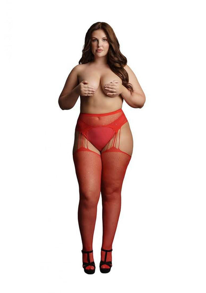 Suspender Rhinestone Pantyhose Plus Size Red le desir