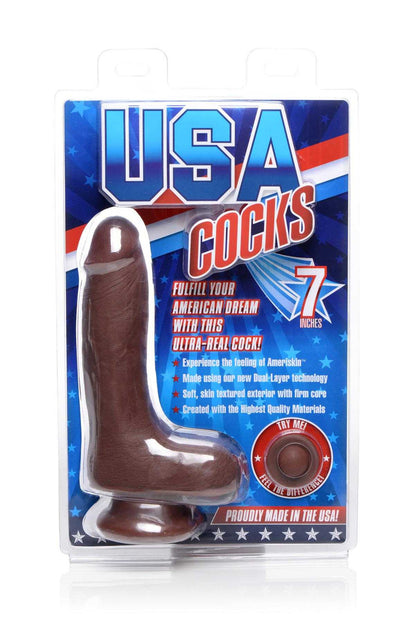 USA Cocks Dual Density 7" Ameriskin Dildo-Dark xr brands