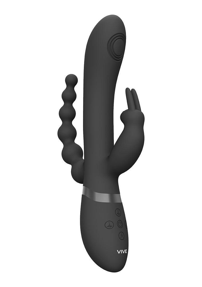 VIVE Rini Pulse Wave & Vibrating Double Penetration Rabbit Black VIVE