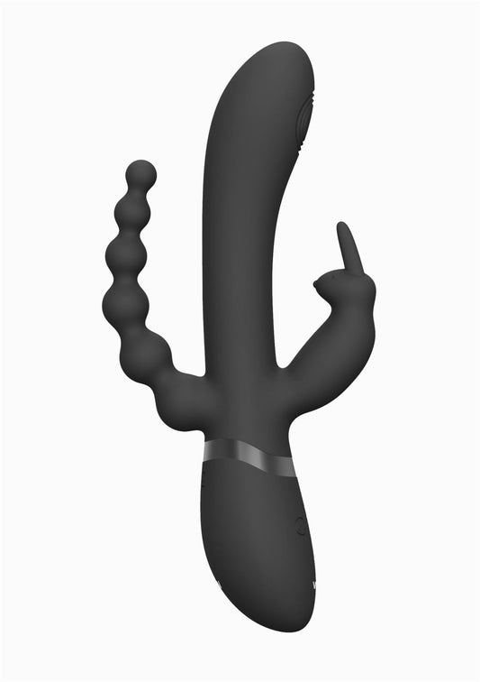 VIVE Rini Pulse Wave & Vibrating Double Penetration Rabbit Black VIVE
