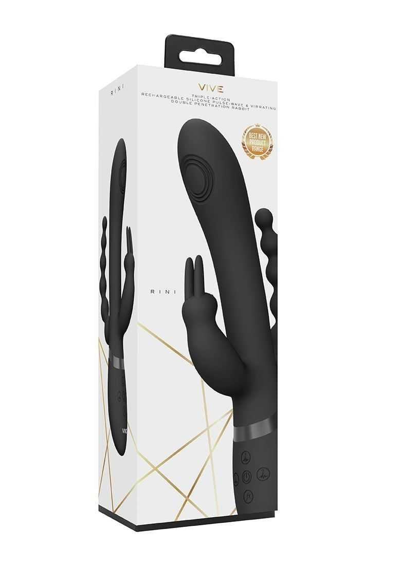 VIVE Rini Pulse Wave & Vibrating Double Penetration Rabbit Black VIVE