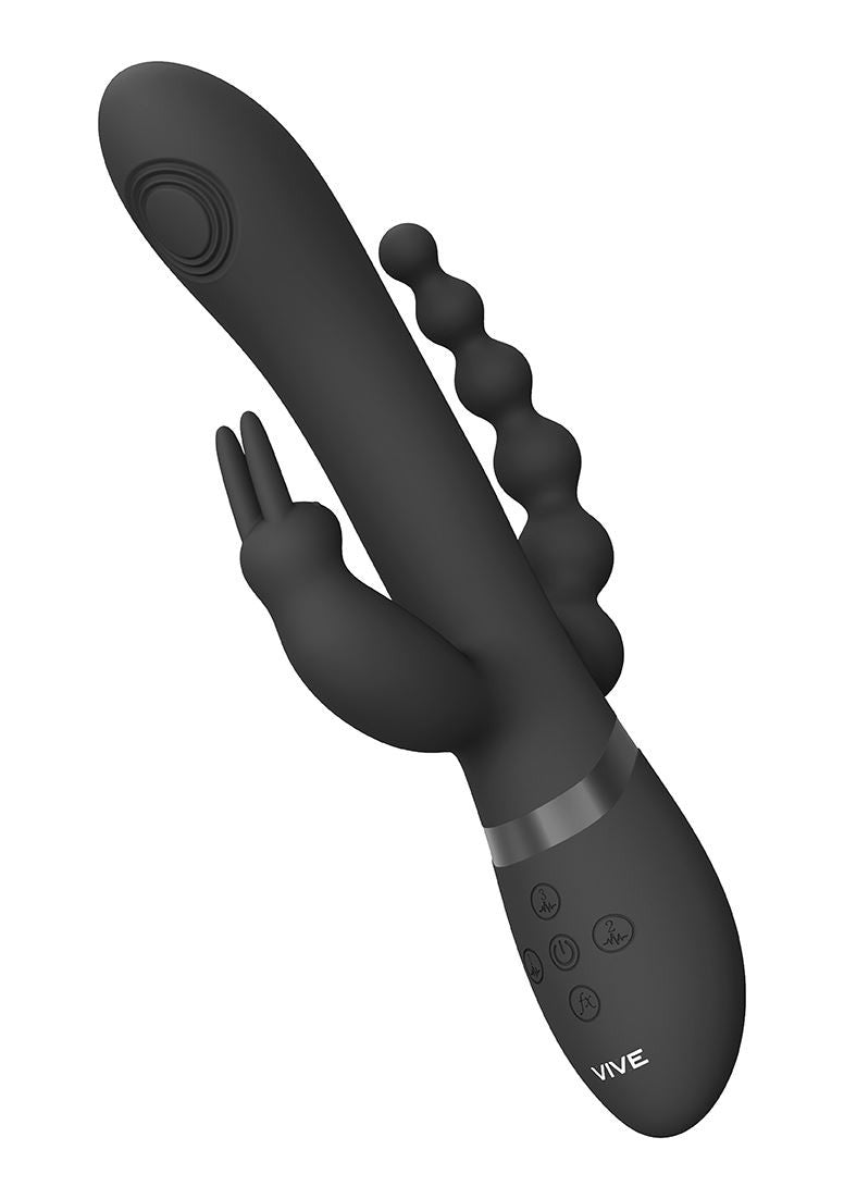 VIVE Rini Pulse Wave & Vibrating Double Penetration Rabbit Black VIVE