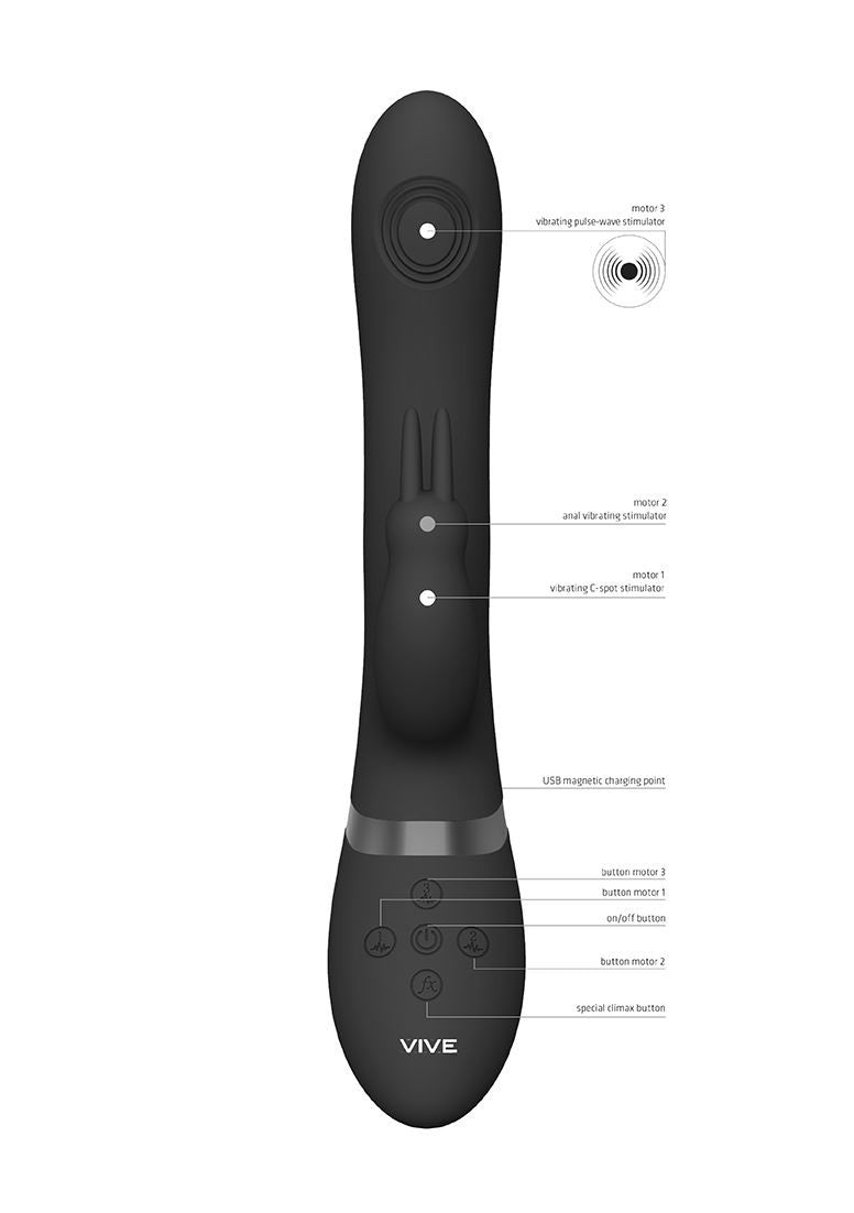 VIVE Rini Pulse Wave & Vibrating Double Penetration Rabbit Black VIVE