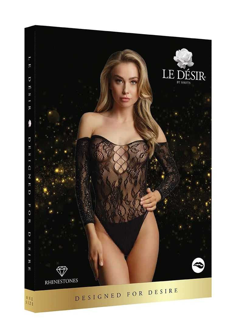 Wonder Rhinestone Bodysuit Black One Size le desir