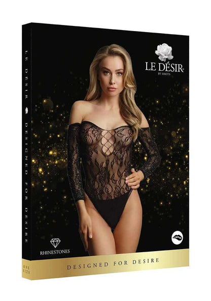 Wonder Rhinestone Bodysuit Black One Size le desir