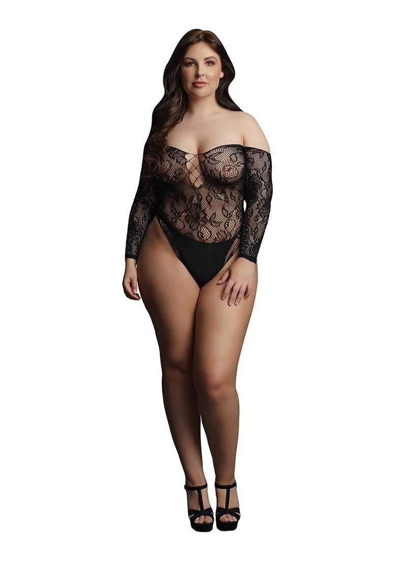 Wonder Rhinestone Bodysuit Black Plus Size le desir