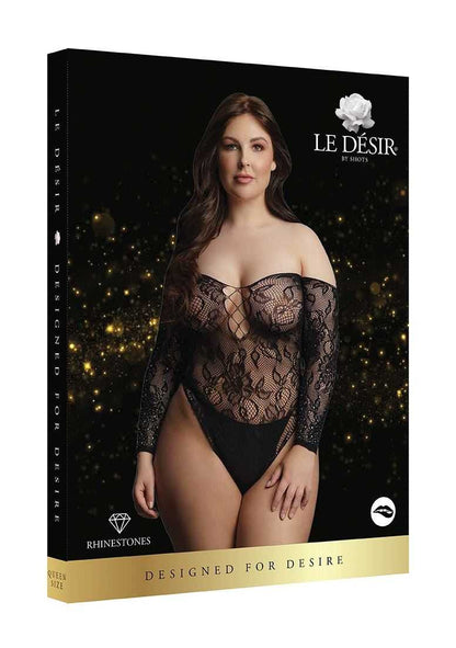 Wonder Rhinestone Bodysuit Black Plus Size le desir