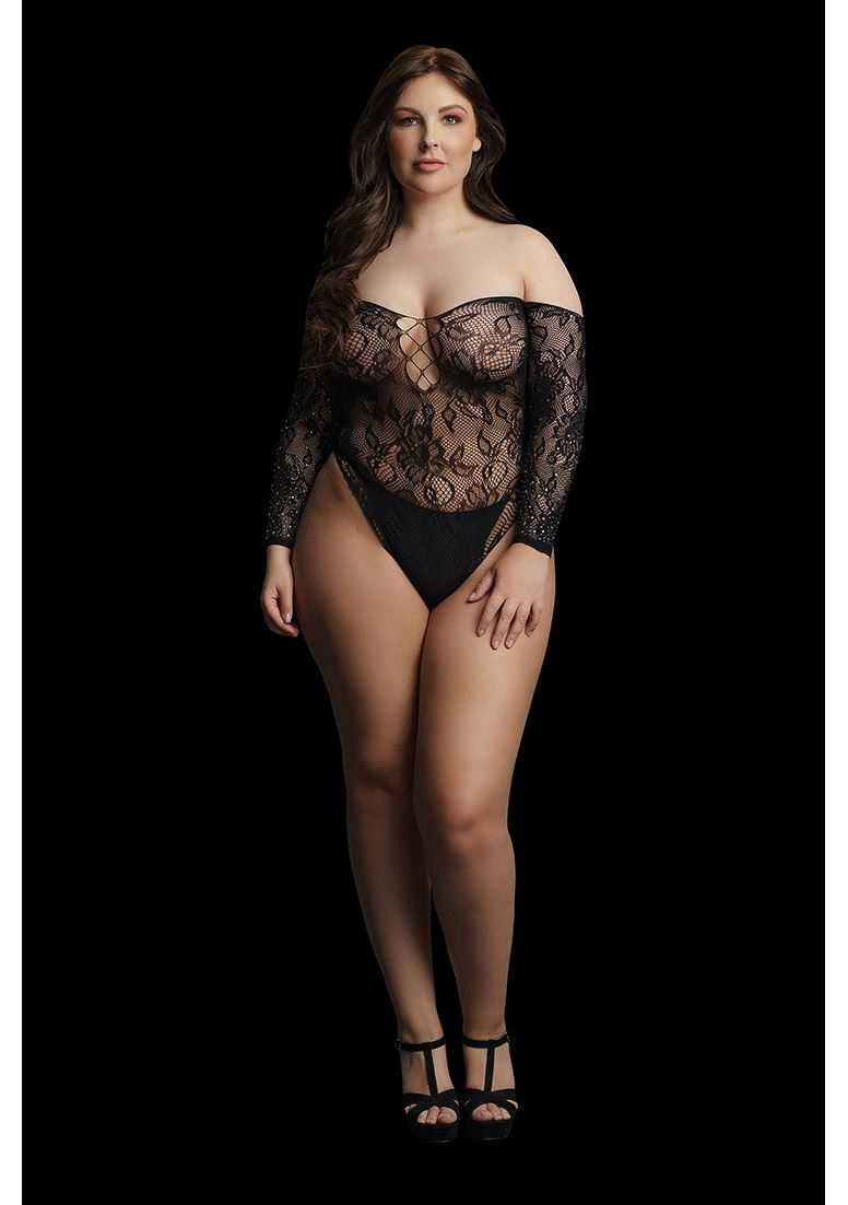 Wonder Rhinestone Bodysuit Black Plus Size le desir
