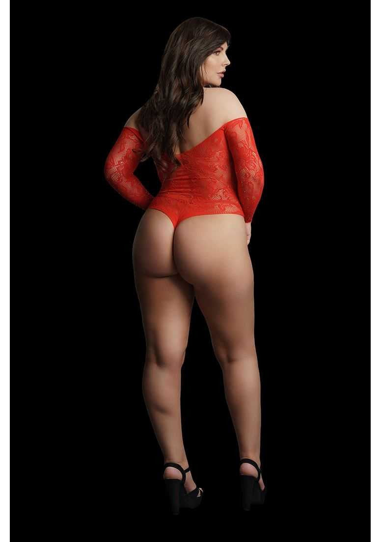 Wonder Rhinestone Bodysuit Red Plus Size le desir