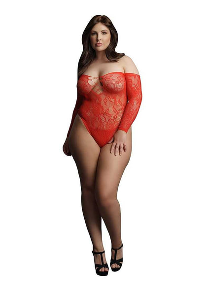 Wonder Rhinestone Bodysuit Red Plus Size le desir