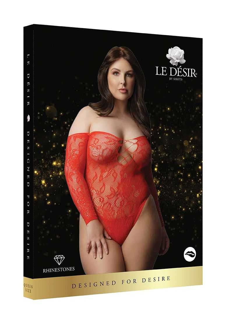 Wonder Rhinestone Bodysuit Red Plus Size le desir