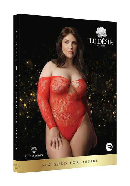 Wonder Rhinestone Bodysuit Red Plus Size le desir