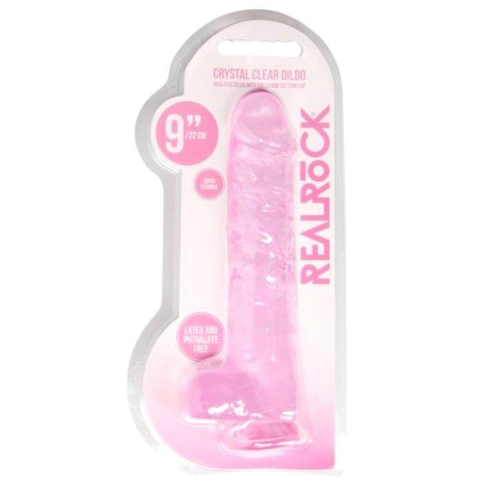 Real Rock Crystal Clear 9" Realistic Dildo With Balls (Pink)