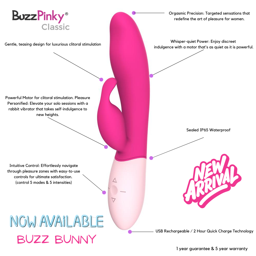 Rabbit Vibrator – BuzzPinky Classic Buzz Bunny, Cerise Dual Stimulator detail
