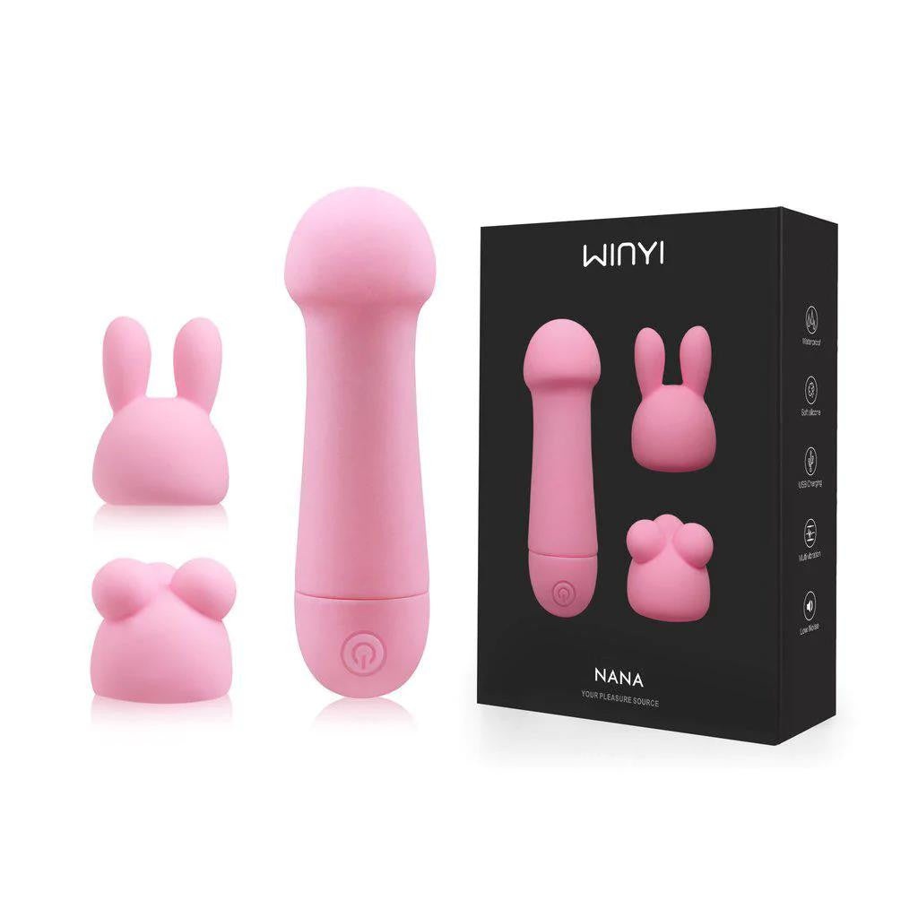 WINYI NANA Multi-Attachment Rechargeable Massager – Soft Pink