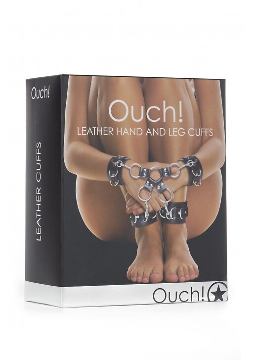 Ouch  Leather Hand And Legcuffs - Black