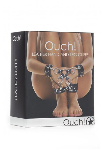 Ouch  Leather Hand And Legcuffs - Black